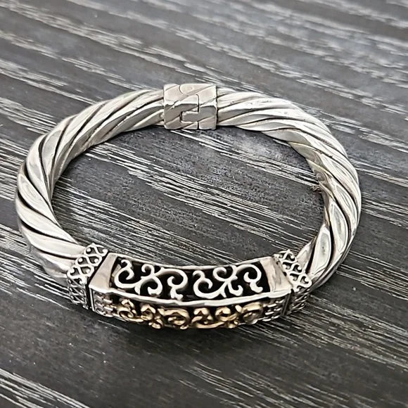 Sterling and 14k hinged bangle bracelet - Picture 2 of 4